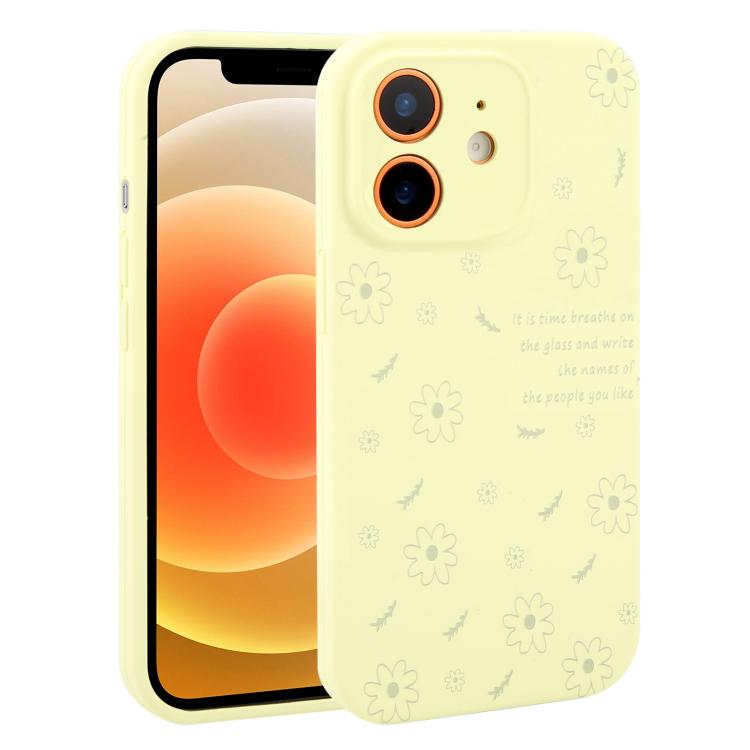 Custodia per telefono in silicone liquido con fori di precisione e stampa floreale a margherite., For iPhone 13 Pro Max, For iPhone 13 Pro, For iPhone 13, For iPhone 12