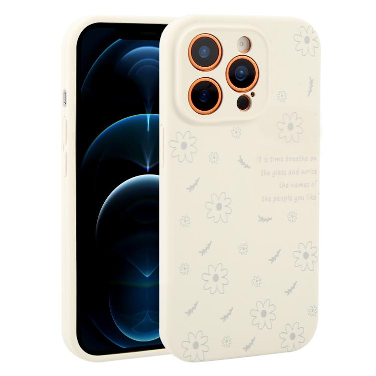 Custodia per telefono in silicone liquido con fori di precisione e stampa floreale a margherite., For iPhone 12 Pro Max, For iPhone 12 Pro