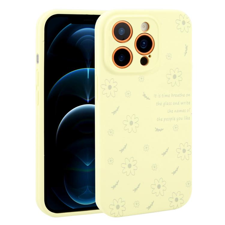Custodia per telefono in silicone liquido con fori di precisione e stampa floreale a margherite., For iPhone 12 Pro Max, For iPhone 12 Pro