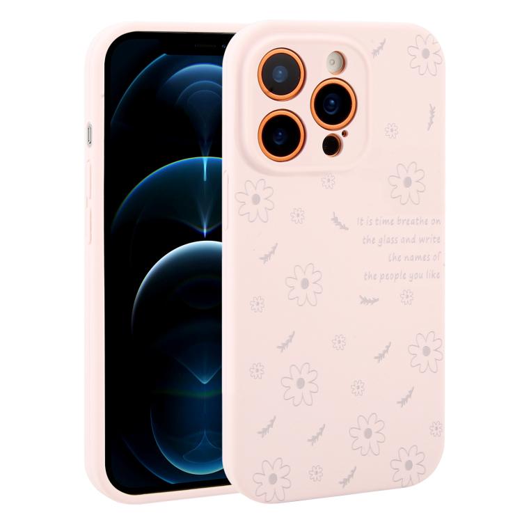 Custodia per telefono in silicone liquido con fori di precisione e stampa floreale a margherite., For iPhone 12 Pro Max, For iPhone 12 Pro