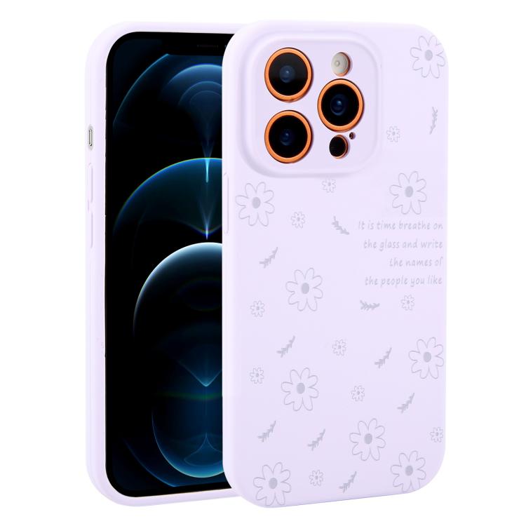 Custodia per telefono in silicone liquido con fori di precisione e stampa floreale a margherite., For iPhone 12 Pro Max, For iPhone 12 Pro