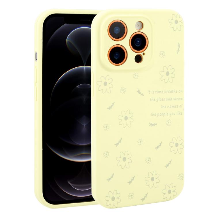 Custodia per telefono in silicone liquido con fori di precisione e stampa floreale a margherite., For iPhone 12 Pro Max, For iPhone 12 Pro