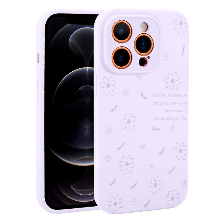 Custodia per telefono in silicone liquido con fori di precisione e stampa floreale a margherite., For iPhone 12 Pro Max, For iPhone 12 Pro