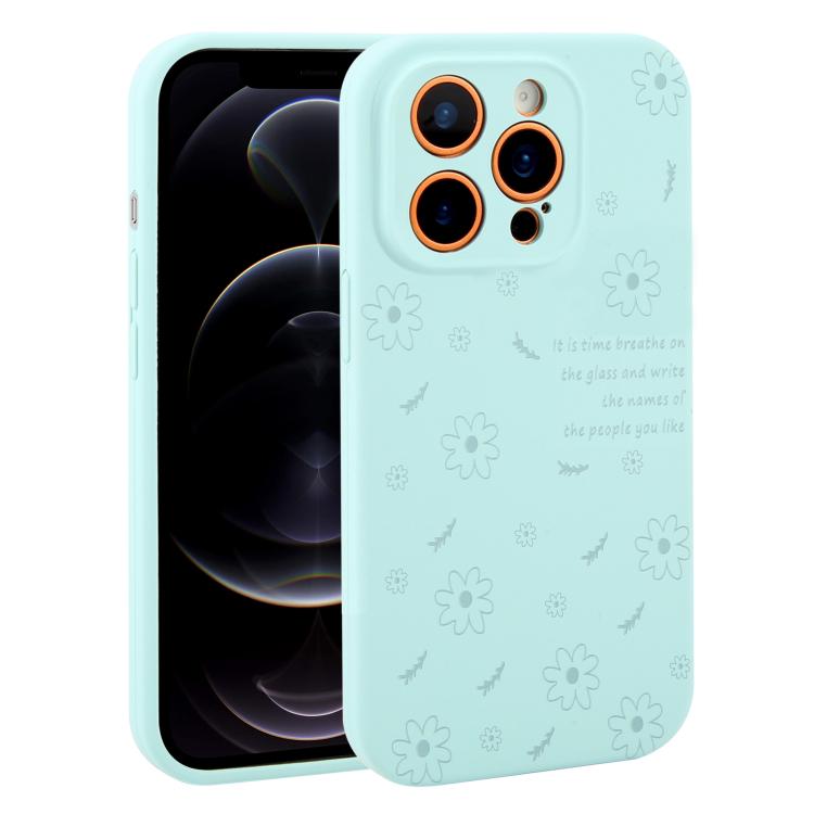 Custodia per telefono in silicone liquido con fori di precisione e stampa floreale a margherite., For iPhone 12 Pro Max, For iPhone 12 Pro
