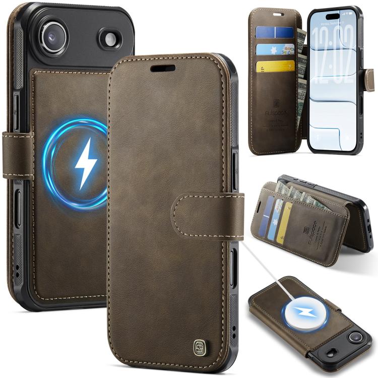 Custodia per telefono AutSpace A15 con chiusura magnetica retrò in pelle vegana, For iPhone Air, For iPhone 16 Pro Max, For iPhone 16 Pro, For iPhone 16 Plus
