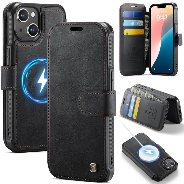 Custodia per telefono AutSpace A15 con chiusura magnetica retrò in pelle vegana, For iPhone 16, For iPhone 15 Pro Max, For iPhone 15 Pro, For iPhone 15 Plus / 14 Plus