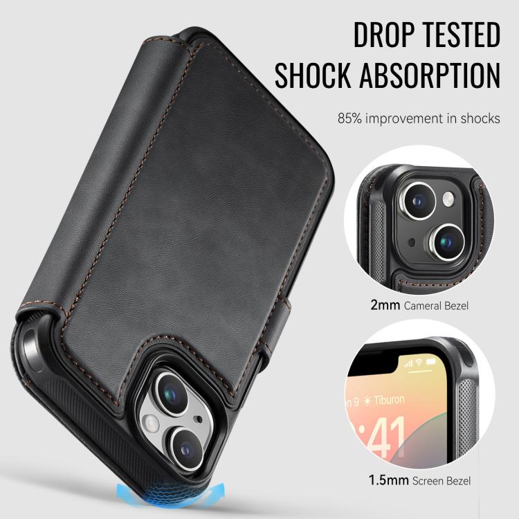 Custodia per telefono AutSpace A15 con chiusura magnetica retrò in pelle vegana, For iPhone 15, For iPhone 14 / 13, For iPhone 14 Pro, For iPhone 14 Pro Max