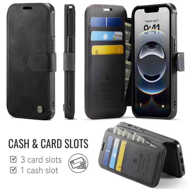 Custodia per telefono AutSpace A15 con chiusura magnetica retrò in pelle vegana, For iPhone 17e / 16e, For iPhone 17 Pro Max, For iPhone 17 Pro, For iPhone 17