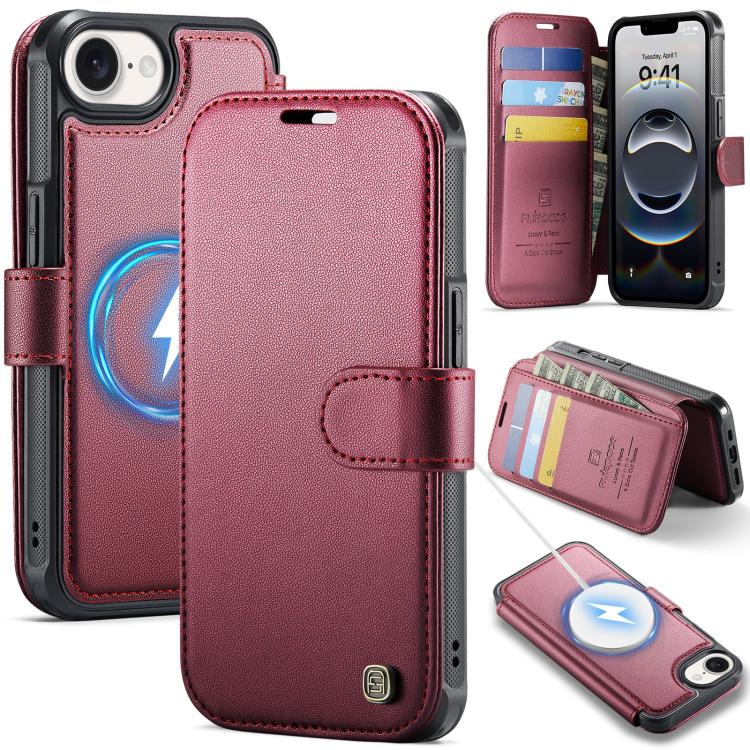 Custodia per telefono AutSpace A15 con chiusura magnetica retrò in pelle vegana, For iPhone 17e / 16e, For iPhone 17 Pro Max, For iPhone 17 Pro, For iPhone 17