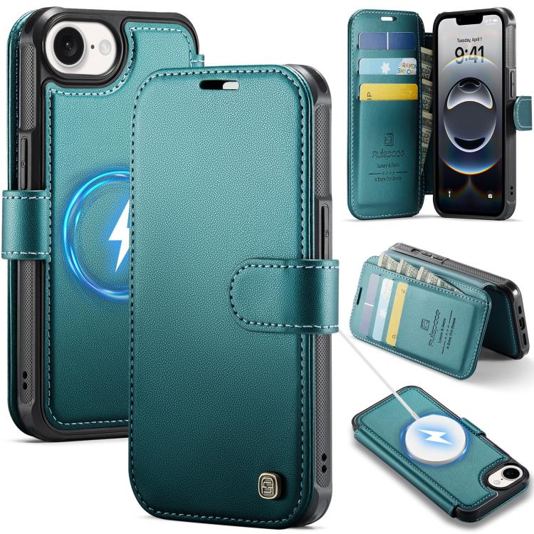 Custodia per telefono AutSpace A15 con chiusura magnetica retrò in pelle vegana, For iPhone 17e / 16e, For iPhone 17 Pro Max, For iPhone 17 Pro, For iPhone 17