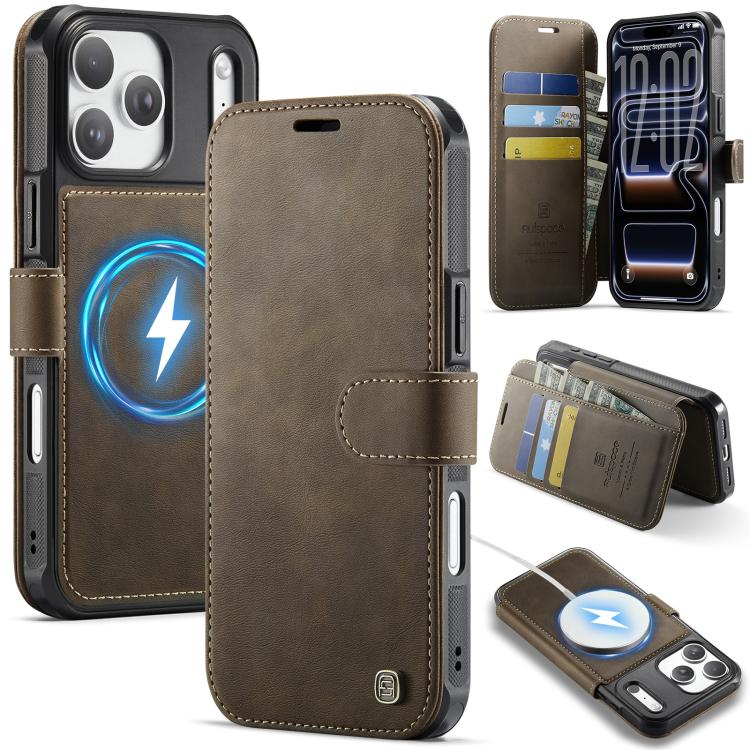 Custodia per telefono AutSpace A15 con chiusura magnetica retrò in pelle vegana, For iPhone 17e / 16e, For iPhone 17 Pro Max, For iPhone 17 Pro, For iPhone 17