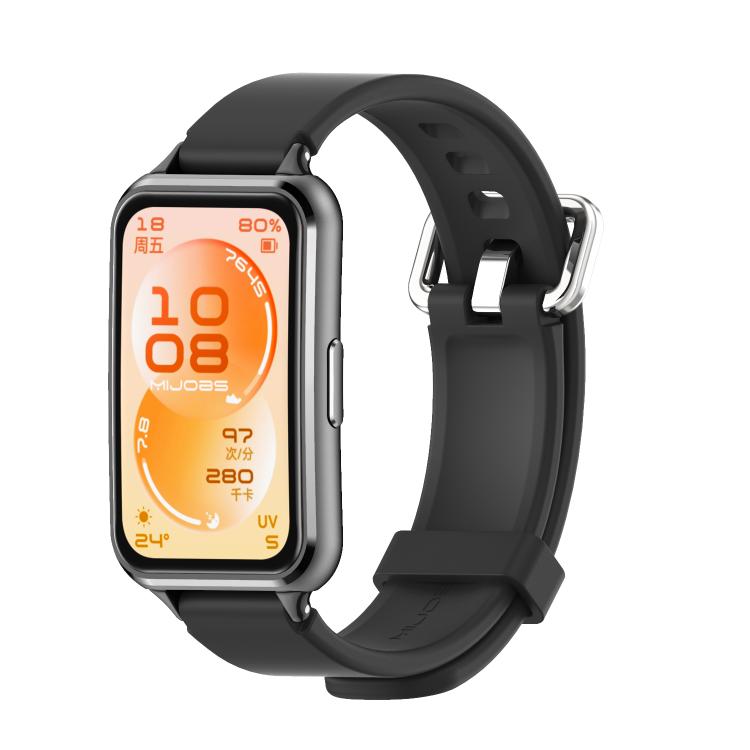 Cinturino per orologio in silicone con fibbia ad ardiglione argentata MIJOBS, For Huawei Band 11 / Band 11 Pro