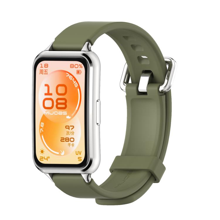 Cinturino per orologio in silicone con fibbia ad ardiglione argentata MIJOBS, For Huawei Band 11 / Band 11 Pro