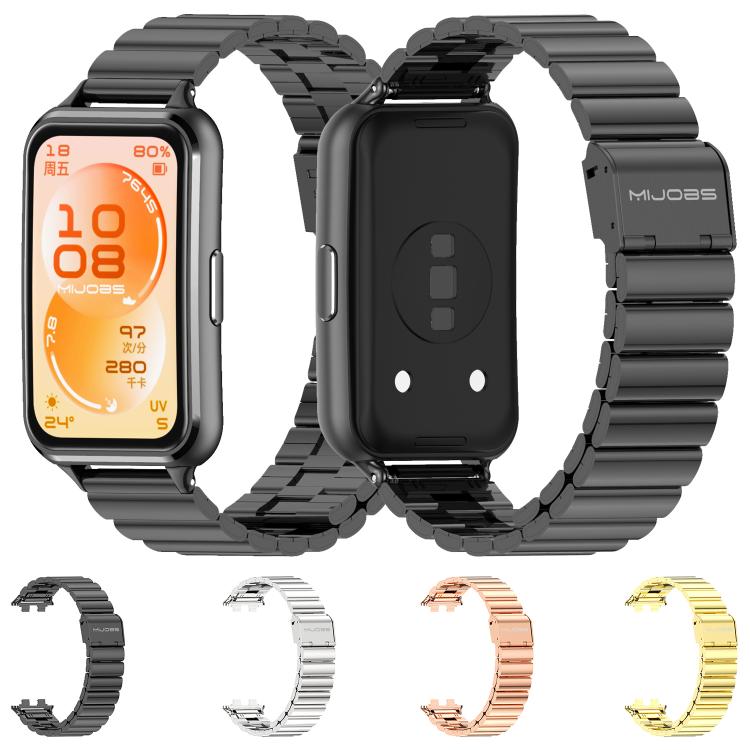 Cinturino per orologio MIJOBS in acciaio inossidabile con fibbia a maglie di bambù., For Huawei Band 11 / Band 11 Pro