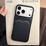 Custodia per telefono in TPU con scomparto per carte e texture litchi a tinta unita., For iPhone 17 Pro Max, For iPhone 17 Pro, For iPhone 17, For iPhone 16 Pro Max