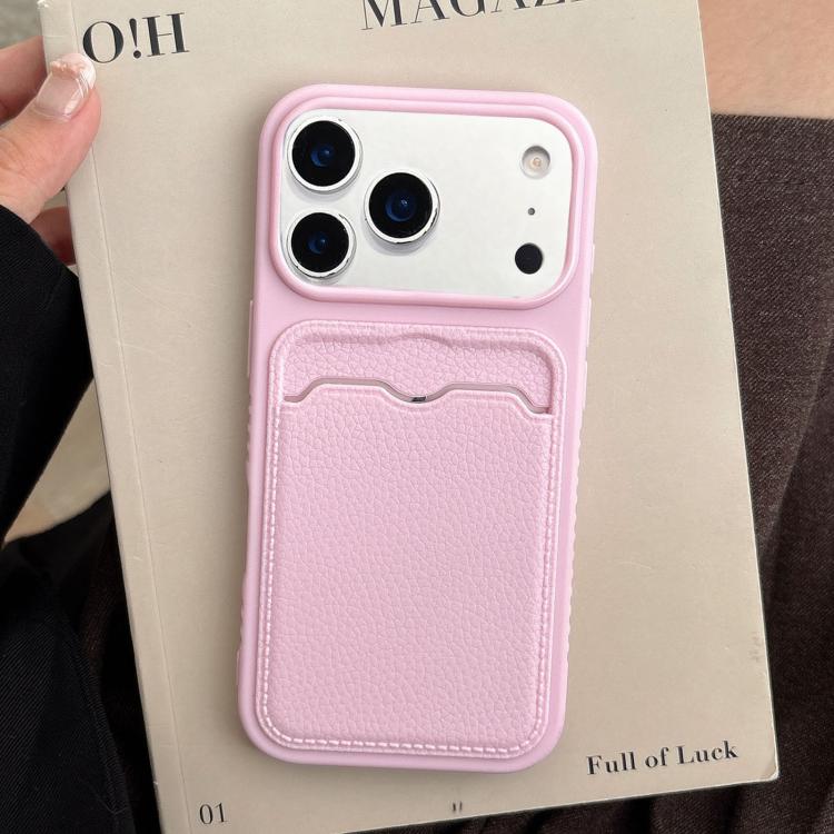 Custodia per telefono in TPU con scomparto per carte e texture litchi a tinta unita., For iPhone 17 Pro Max, For iPhone 17 Pro, For iPhone 17, For iPhone 16 Pro Max