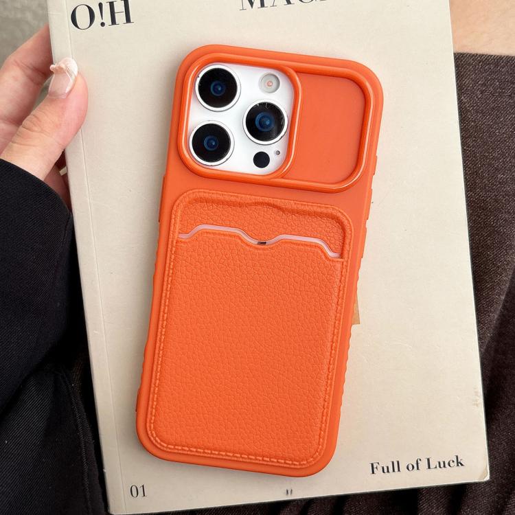 Custodia per telefono in TPU con scomparto per carte e texture litchi a tinta unita., For iPhone 16 Pro, For iPhone 16 Plus, For iPhone 16, For iPhone 15 Pro Max