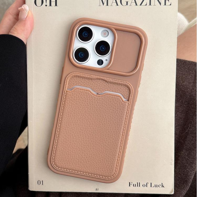 Custodia per telefono in TPU con scomparto per carte e texture litchi a tinta unita., For iPhone 16 Pro, For iPhone 16 Plus, For iPhone 16, For iPhone 15 Pro Max
