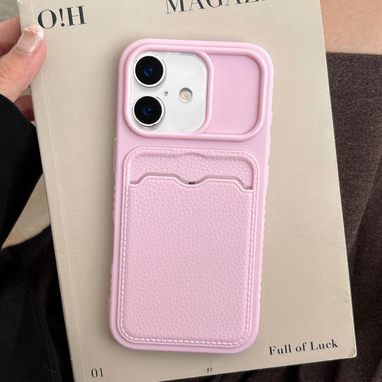 Custodia per telefono in TPU con scomparto per carte e texture litchi a tinta unita., For iPhone 16 Pro, For iPhone 16 Plus, For iPhone 16, For iPhone 15 Pro Max