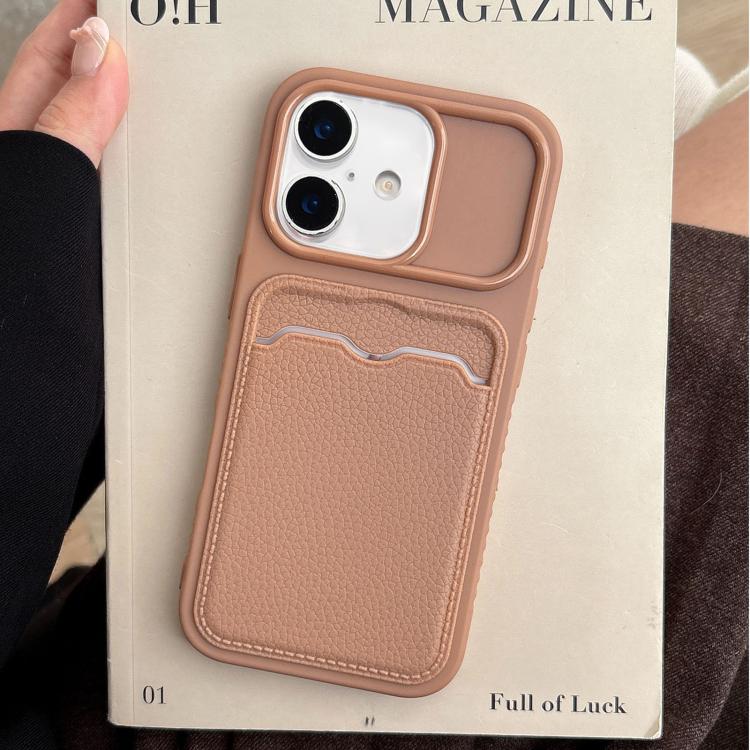 Custodia per telefono in TPU con scomparto per carte e texture litchi a tinta unita., For iPhone 16 Pro, For iPhone 16 Plus, For iPhone 16, For iPhone 15 Pro Max