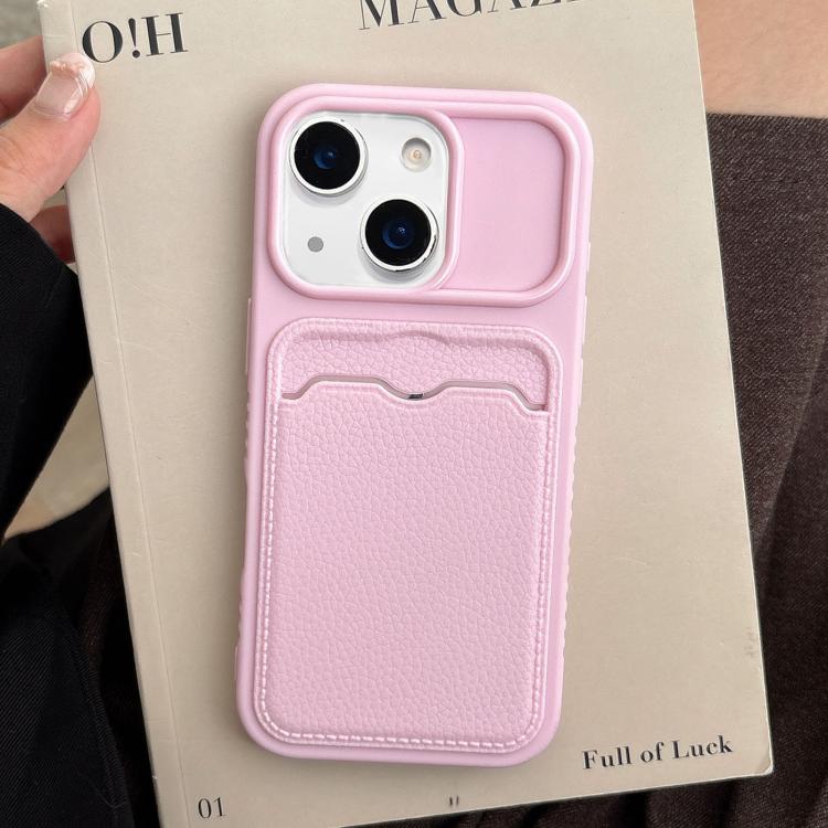 Custodia per telefono in TPU con scomparto per carte e texture litchi a tinta unita., For iPhone 15 Pro, For iPhone 15 Plus, For iPhone 15, For iPhone 14 Plus