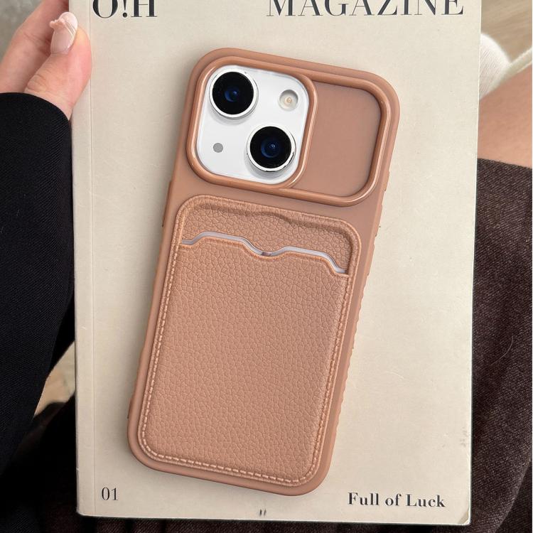 Custodia per telefono in TPU con scomparto per carte e texture litchi a tinta unita., For iPhone 15 Pro, For iPhone 15 Plus, For iPhone 15, For iPhone 14 Plus