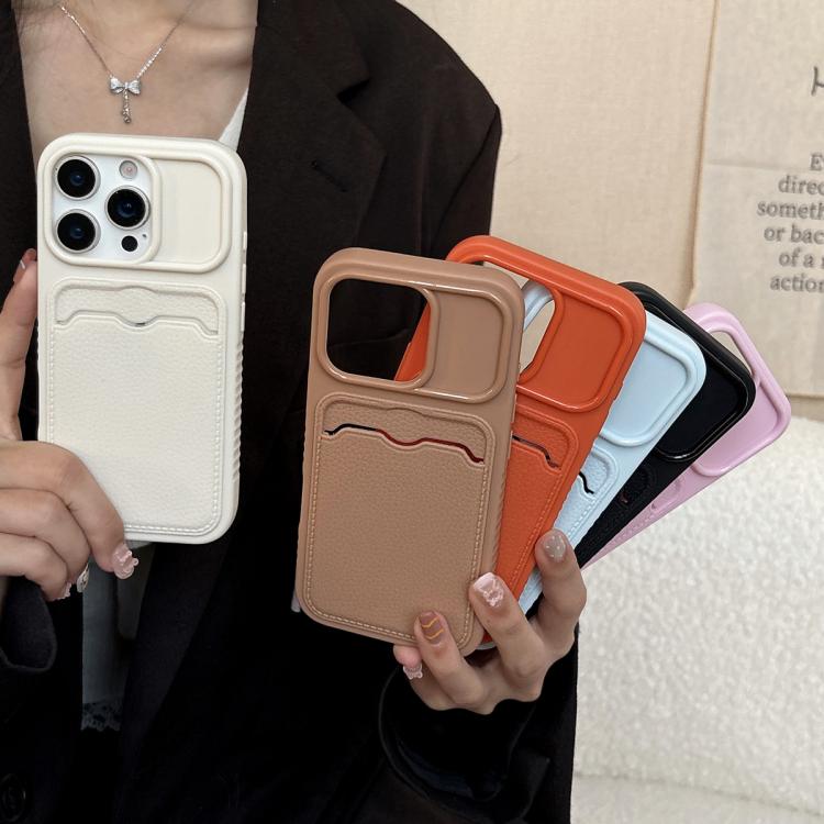 Custodia per telefono in TPU con scomparto per carte e texture litchi a tinta unita., For iPhone 15 Pro, For iPhone 15 Plus, For iPhone 15, For iPhone 14 Plus