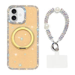 Custodia per telefono Diamond IMD con supporto magnetico in metallo e cinturino, rotazione a 360°., For iPhone 16 Pro, For iPhone 16