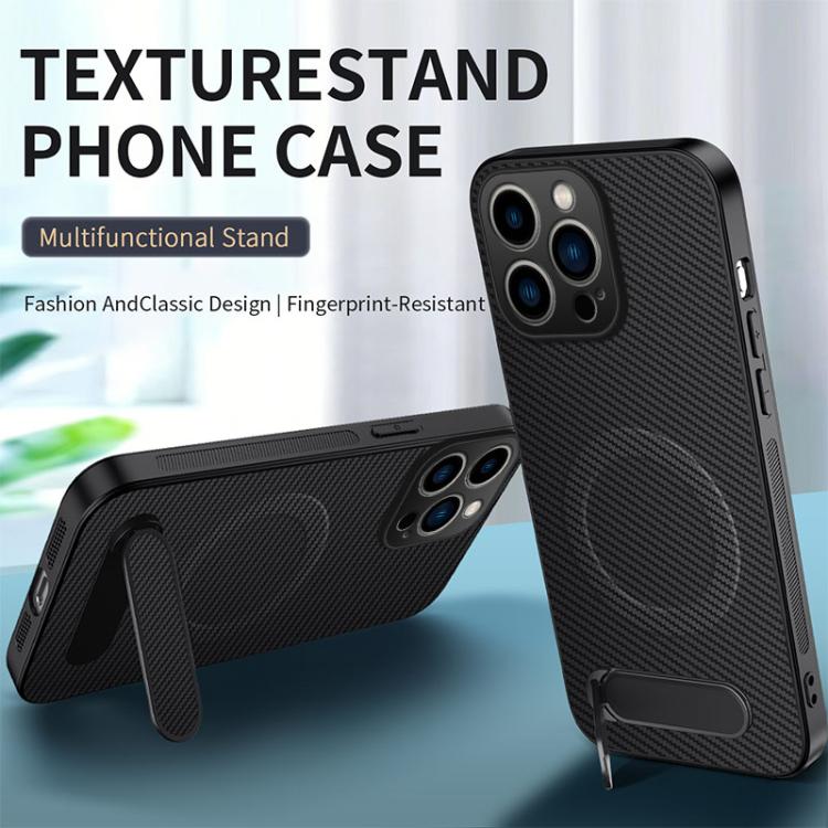 Custodia per telefono magnetica con supporto WANLONFENG e texture in fibra di carbonio., For iPhone 16 Pro, For iPhone 16, For iPhone 15 Pro Max, For iPhone 15 Pro, For iPhone 15, For iPhone 14