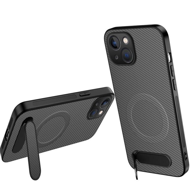 Custodia per telefono magnetica con supporto WANLONFENG e texture in fibra di carbonio., For iPhone 16 Pro, For iPhone 16, For iPhone 15 Pro Max, For iPhone 15 Pro, For iPhone 15, For iPhone 14