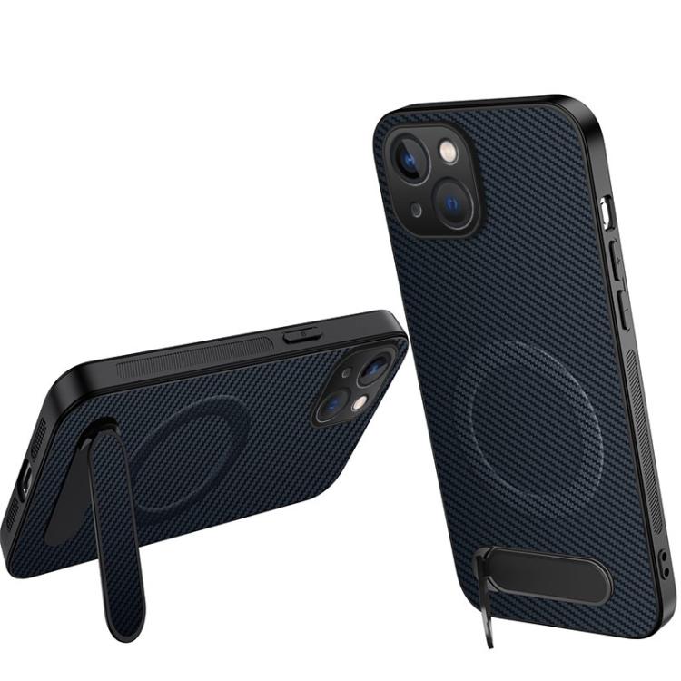 Custodia per telefono magnetica con supporto WANLONFENG e texture in fibra di carbonio., For iPhone 16 Pro, For iPhone 16, For iPhone 15 Pro Max, For iPhone 15 Pro, For iPhone 15, For iPhone 14