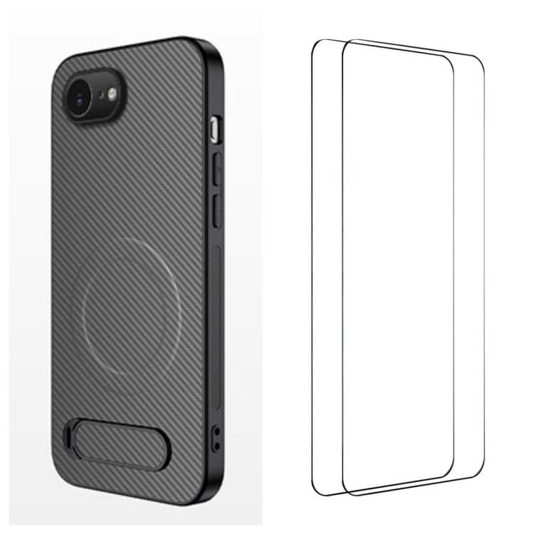WANLONFENG Custodia per telefono magnetica con supporto integrato e texture in fibra di carbonio, con 2 pellicole protettive per lo schermo incluse., For iPhone 17e / 16e, For iPhone 17 Pro Max, For iPhone 17 Pro, For iPhone 17, For iPhone Air         ...