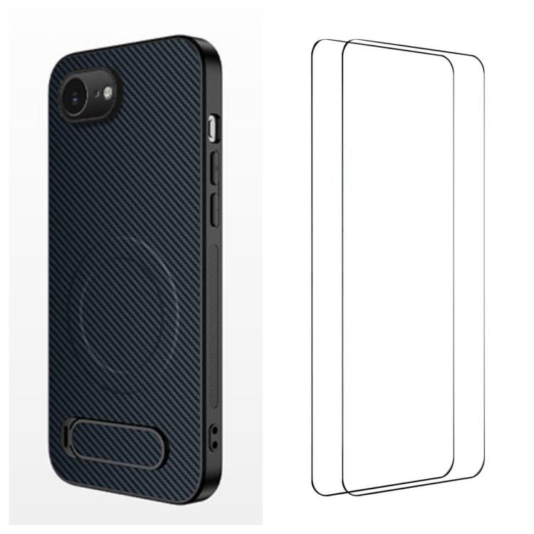 WANLONFENG Custodia per telefono magnetica con supporto integrato e texture in fibra di carbonio, con 2 pellicole protettive per lo schermo incluse., For iPhone 17e / 16e, For iPhone 17 Pro Max, For iPhone 17 Pro, For iPhone 17, For iPhone Air         ...