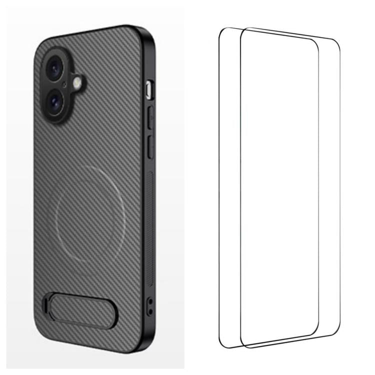 WANLONFENG Custodia per telefono magnetica con supporto integrato e texture in fibra di carbonio, con 2 pellicole protettive per lo schermo incluse., For iPhone 17e / 16e, For iPhone 17 Pro Max, For iPhone 17 Pro, For iPhone 17, For iPhone Air         ...