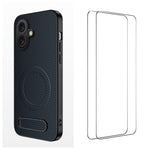 WANLONFENG Custodia per telefono magnetica con supporto integrato e texture in fibra di carbonio, con 2 pellicole protettive per lo schermo incluse., For iPhone 17e / 16e, For iPhone 17 Pro Max, For iPhone 17 Pro, For iPhone 17, For iPhone Air         ...