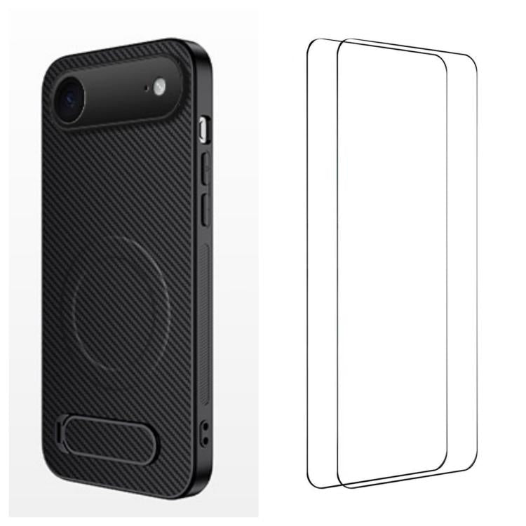 WANLONFENG Custodia per telefono magnetica con supporto integrato e texture in fibra di carbonio, con 2 pellicole protettive per lo schermo incluse., For iPhone 17e / 16e, For iPhone 17 Pro Max, For iPhone 17 Pro, For iPhone 17, For iPhone Air         ...