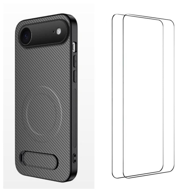 WANLONFENG Custodia per telefono magnetica con supporto integrato e texture in fibra di carbonio, con 2 pellicole protettive per lo schermo incluse., For iPhone 17e / 16e, For iPhone 17 Pro Max, For iPhone 17 Pro, For iPhone 17, For iPhone Air         ...