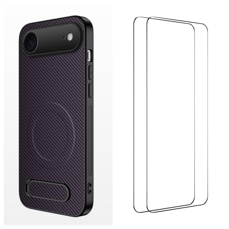 WANLONFENG Custodia per telefono magnetica con supporto integrato e texture in fibra di carbonio, con 2 pellicole protettive per lo schermo incluse., For iPhone 17e / 16e, For iPhone 17 Pro Max, For iPhone 17 Pro, For iPhone 17, For iPhone Air         ...