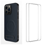 WANLONFENG Custodia per telefono magnetica con supporto integrato e texture in fibra di carbonio, con 2 pellicole protettive per lo schermo incluse., For iPhone 16 Pro, For iPhone 16, For iPhone 15 Pro Max, For iPhone 15 Pro, For iPhone 15, For iPhone 14