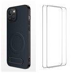 WANLONFENG Custodia per telefono magnetica con supporto integrato e texture in fibra di carbonio, con 2 pellicole protettive per lo schermo incluse., For iPhone 16 Pro, For iPhone 16, For iPhone 15 Pro Max, For iPhone 15 Pro, For iPhone 15, For iPhone 14