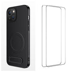 WANLONFENG Custodia per telefono magnetica con supporto integrato e texture in fibra di carbonio, con 2 pellicole protettive per lo schermo incluse., For iPhone 16 Pro, For iPhone 16, For iPhone 15 Pro Max, For iPhone 15 Pro, For iPhone 15, For iPhone 14