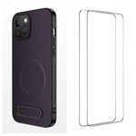 WANLONFENG Custodia per telefono magnetica con supporto integrato e texture in fibra di carbonio, con 2 pellicole protettive per lo schermo incluse., For iPhone 16 Pro, For iPhone 16, For iPhone 15 Pro Max, For iPhone 15 Pro, For iPhone 15, For iPhone 14