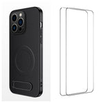 WANLONFENG Custodia per telefono magnetica con supporto integrato e texture in fibra di carbonio, con 2 pellicole protettive per lo schermo incluse., For iPhone 14 Pro, For iPhone 14 Pro Max, For iPhone 13 Pro Max, For iPhone 13 Pro, For iPhone 13
