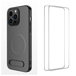 WANLONFENG Custodia per telefono magnetica con supporto integrato e texture in fibra di carbonio, con 2 pellicole protettive per lo schermo incluse., For iPhone 14 Pro, For iPhone 14 Pro Max, For iPhone 13 Pro Max, For iPhone 13 Pro, For iPhone 13