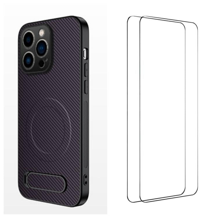 WANLONFENG Custodia per telefono magnetica con supporto integrato e texture in fibra di carbonio, con 2 pellicole protettive per lo schermo incluse., For iPhone 14 Pro, For iPhone 14 Pro Max, For iPhone 13 Pro Max, For iPhone 13 Pro, For iPhone 13