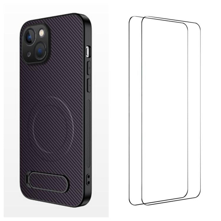 WANLONFENG Custodia per telefono magnetica con supporto integrato e texture in fibra di carbonio, con 2 pellicole protettive per lo schermo incluse., For iPhone 14 Pro, For iPhone 14 Pro Max, For iPhone 13 Pro Max, For iPhone 13 Pro, For iPhone 13