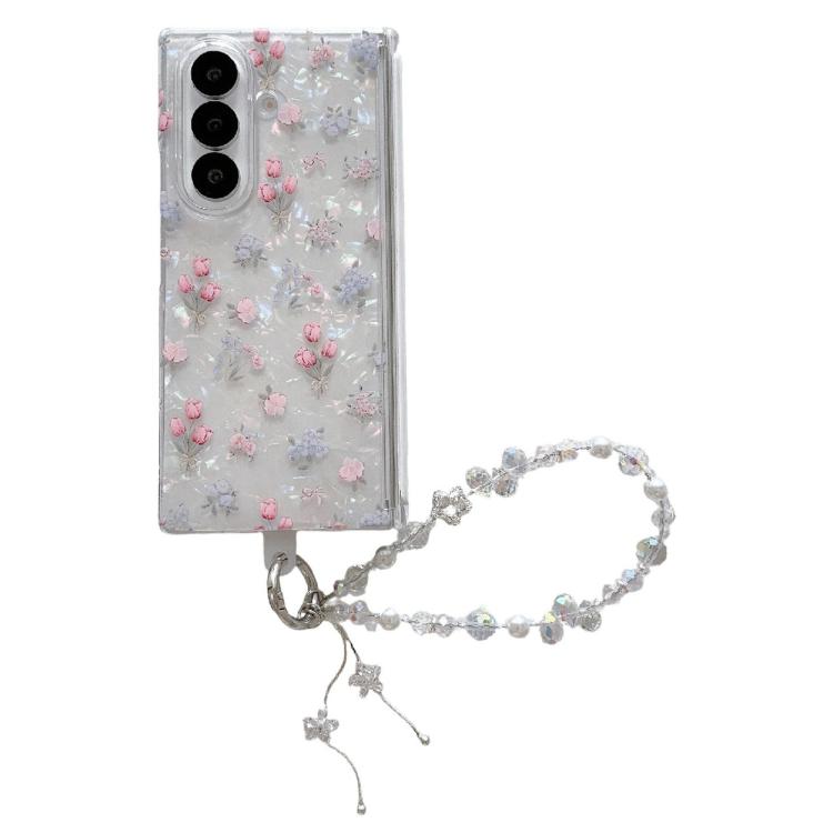 Custodia per telefono antiurto con glitter e motivo floreale fresco, con cinturino e chiusura magnetica., For Samsung Galaxy Z Flip7 FE / 6, For Samsung Galaxy Z Fold7 5G, For Samsung Galaxy Z Flip7 5G, For Samsung Galaxy Z Fold6                       ...