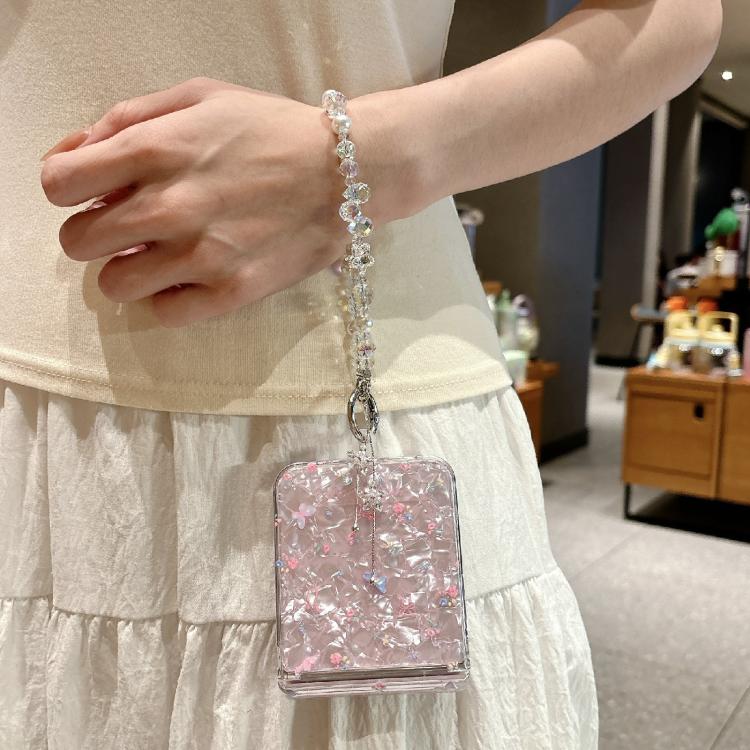 Custodia per telefono antiurto con glitter e motivo floreale fresco, con cinturino e chiusura magnetica., For Samsung Galaxy Z Flip7 FE / 6, For Samsung Galaxy Z Fold7 5G, For Samsung Galaxy Z Flip7 5G, For Samsung Galaxy Z Fold6                       ...