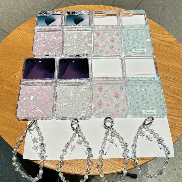 Custodia per telefono antiurto con glitter e motivo floreale fresco, con cinturino e chiusura magnetica., For Samsung Galaxy Z Flip7 FE / 6, For Samsung Galaxy Z Fold7 5G, For Samsung Galaxy Z Flip7 5G, For Samsung Galaxy Z Fold6                       ...