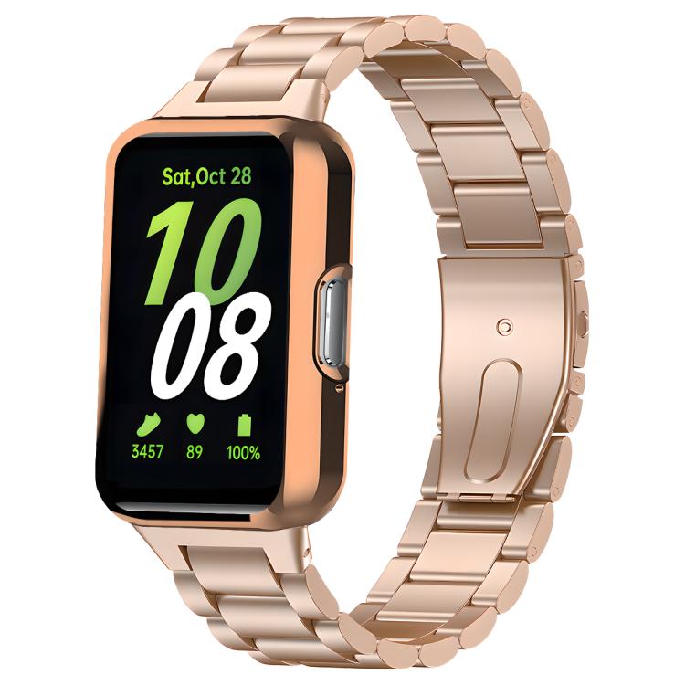 Cinturino per orologio Tri-Beads in acciaio inossidabile con custodia in TPU e set per la rimozione delle maglie del cinturino, For Samsung Galaxy Fit3